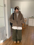Yuyuri Fluffy Fur High Neck Over Zip-up Jumper
