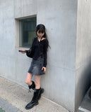Dinto Muffler Unbalance Cardigan Set