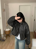 Fukui Pocket String Crop Leather Jumper