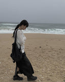 Flak Cargo Black Denim Long Skirt
