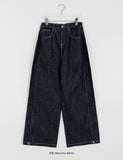 Heine Side Pintuck Stitch Wide Denim Pants