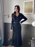 Easel Button Collar Knit Flare Long One Piece