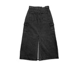 Fury Black Denim Cargo Long Skirt