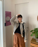 Acop stripe collar zip-up cardigan