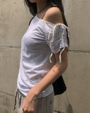 Daming One Shoulder Off Shirring Ribbon T-Shirt
