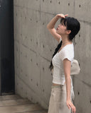 Pomme U Neck Back Slit Strap Short Sleeve Tee