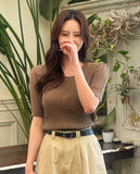 Alia Shirring Rib Short Sleeve Knitwear