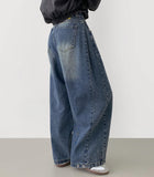 4 Seasons Washing Hem Snap Wide Balloon Denim Pants