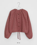 Hindel Check Shirring Cropped Long Sleeve Blouse