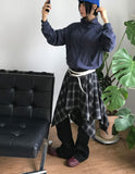 (Brushed) LAYERED CHECK UNBALANCE SKIRT