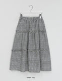 Hebit Seersucker Check Frill Long Skirt