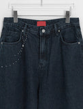 Hendelo Star Rivet Embroidery Balloon Denim Wide Pants