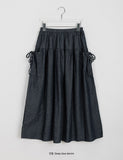 Fruity ribbon banding cargo flare long skirt
