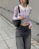 Lilac Slim Ribbed Crop Cardigan