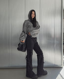 Akan eyelet strap semi-bootcut pants