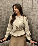 Maer Peplum Tie Tweed Jacket Blouse