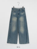 Tume Washing Cut Denim Wide Pants