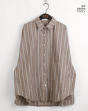 Sikan vintage color matching stripe linen long sleeve shirt