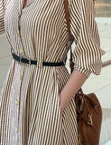 Drian Striped Collar Shirt Long Dress (BeltSet)