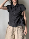 Alone Collar Cap Sleeve Wrinkle Short Sleeve Blouse Shirt