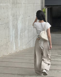 Pomme U Neck Back Slit Strap Short Sleeve Tee