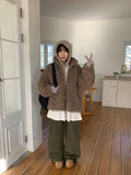 Yuyuri Fluffy Fur High Neck Over Zip-up Jumper