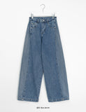 Hoeni Side Pintuck Snap Button Wide Denim Pants