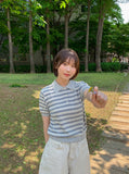 Totree Summer Stripe Collar Short-Sleeved Knit