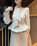 Maer Peplum Tie Tweed Jacket Blouse