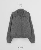 Homley Boucle Wool Collar Zip-Up Knit Cardigan