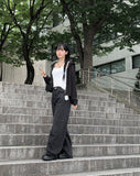 Feather Black Blue Wide Denim Pants