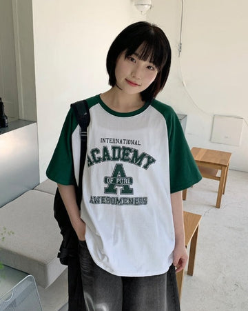 Wenta Lettering Color Matching Raglan Short Sleeve Tee