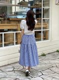 Dite Check Color Matching Banding Flare Skirt