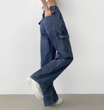 American Casual Cargo Pocket Classic Long Wide Denim Pants