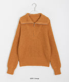 Eponde wool hachi half-zip collar knit