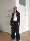 Adic Double Pocket Pintuck Cargo Two-Way Long Wide Jogger Pants