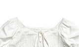 Anne Ribbon Puff Short Sleeve Blouse