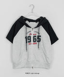 Heiru lettering crop two-way short sleeve hood zip-up