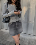 Alt Black Denim Washing Denim Mini Skirt