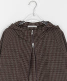 Henet small check two-way string crop hood zip-up