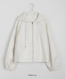 Hoiki String Cropped Leather Hood Zip-Up