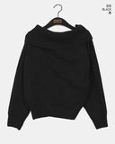 Amu Ribbed Folding Off-Shoulder Knit