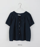 Hide Ribbon Puff Round Blouse