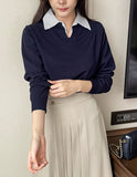 Tienti Stripe Color Matching Collar Knit