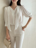 Carriet Chiffon Tie Three Quarter Blouse