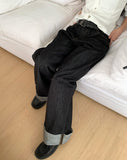 American Made Non-Fade Roll-Up Pocket Wide Denim Long Pants