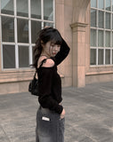D’lzu One Shoulder Off Ribbon Boucle Knit