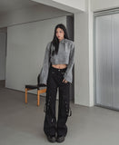 Akan eyelet strap semi-bootcut pants