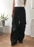 Adic Double Pocket Pintuck Cargo Two-Way Long Wide Jogger Pants
