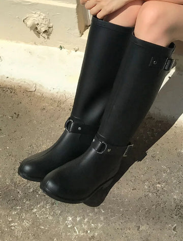 BUCKLE LONG RAIN BOOTS